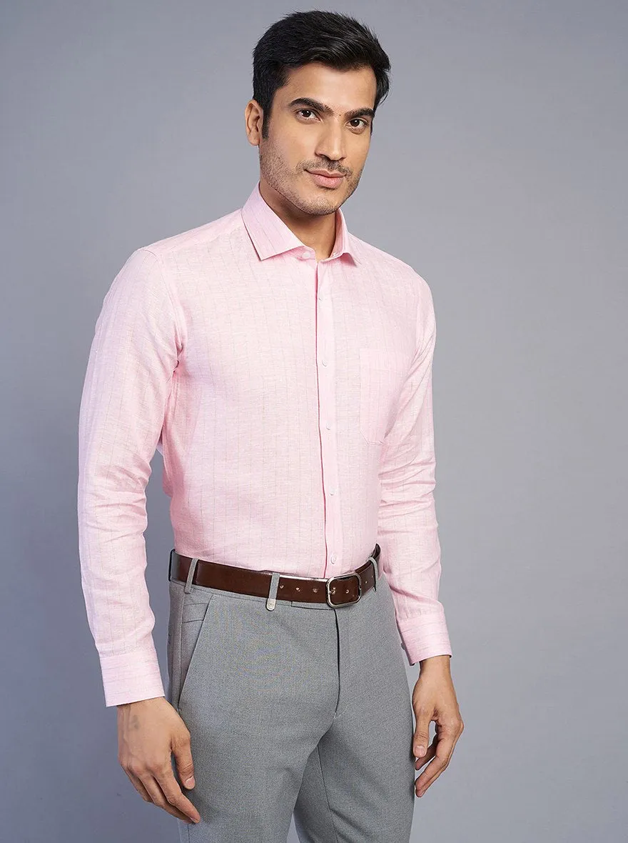 Pink Striped Regular Fit Formal Shirt | JadeBlue