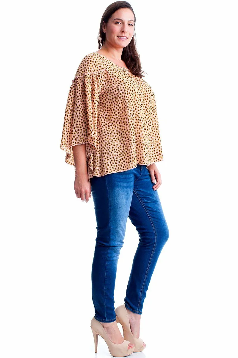 Plus Size Tunic Boho Paisley Blouse with Butterfly Sleeves