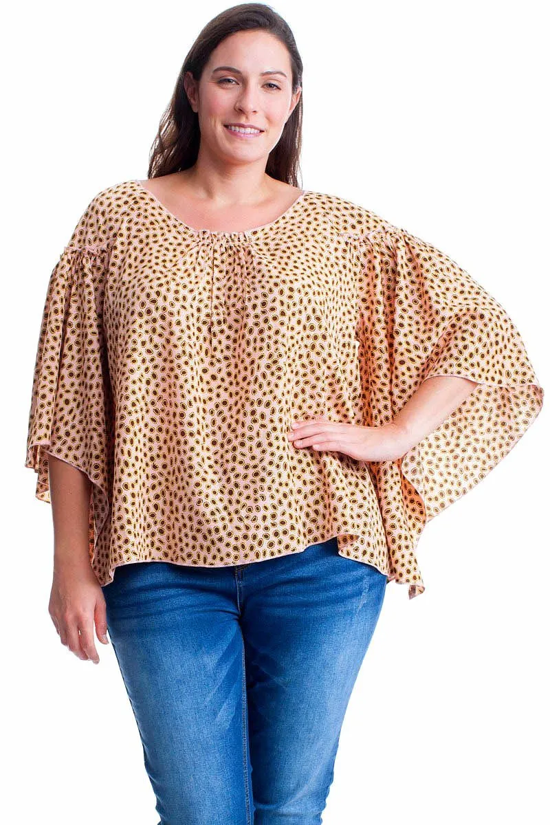Plus Size Tunic Boho Paisley Blouse with Butterfly Sleeves