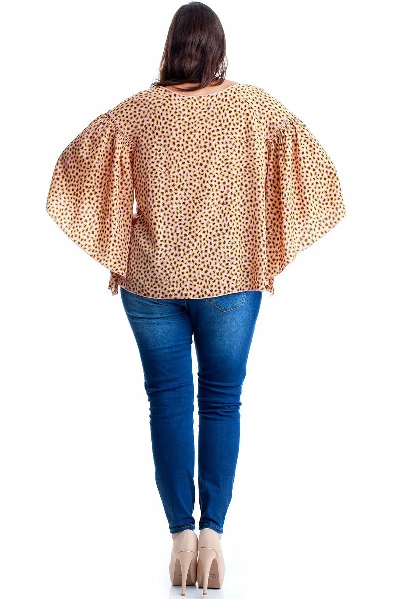 Plus Size Tunic Boho Paisley Blouse with Butterfly Sleeves