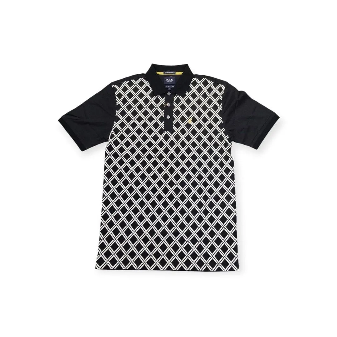 Polo Men's Double Mercerised Geo Print Golfer Black