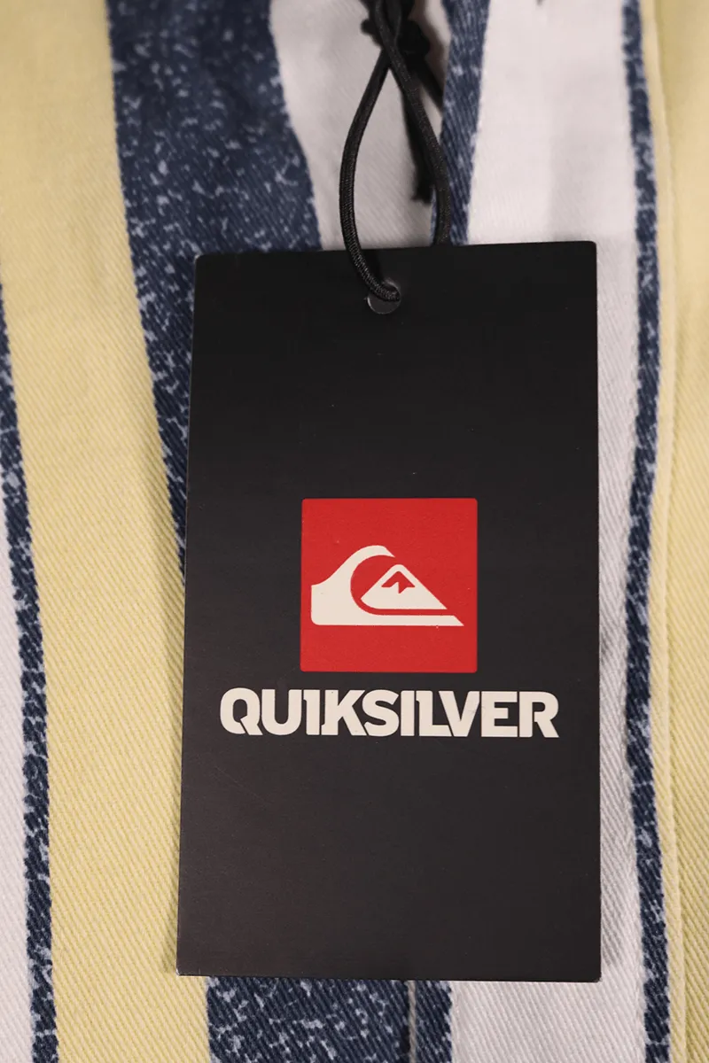 Quiksilver Men's Navy Yellow White Vertical Striped S/S Woven Shirt (S01)