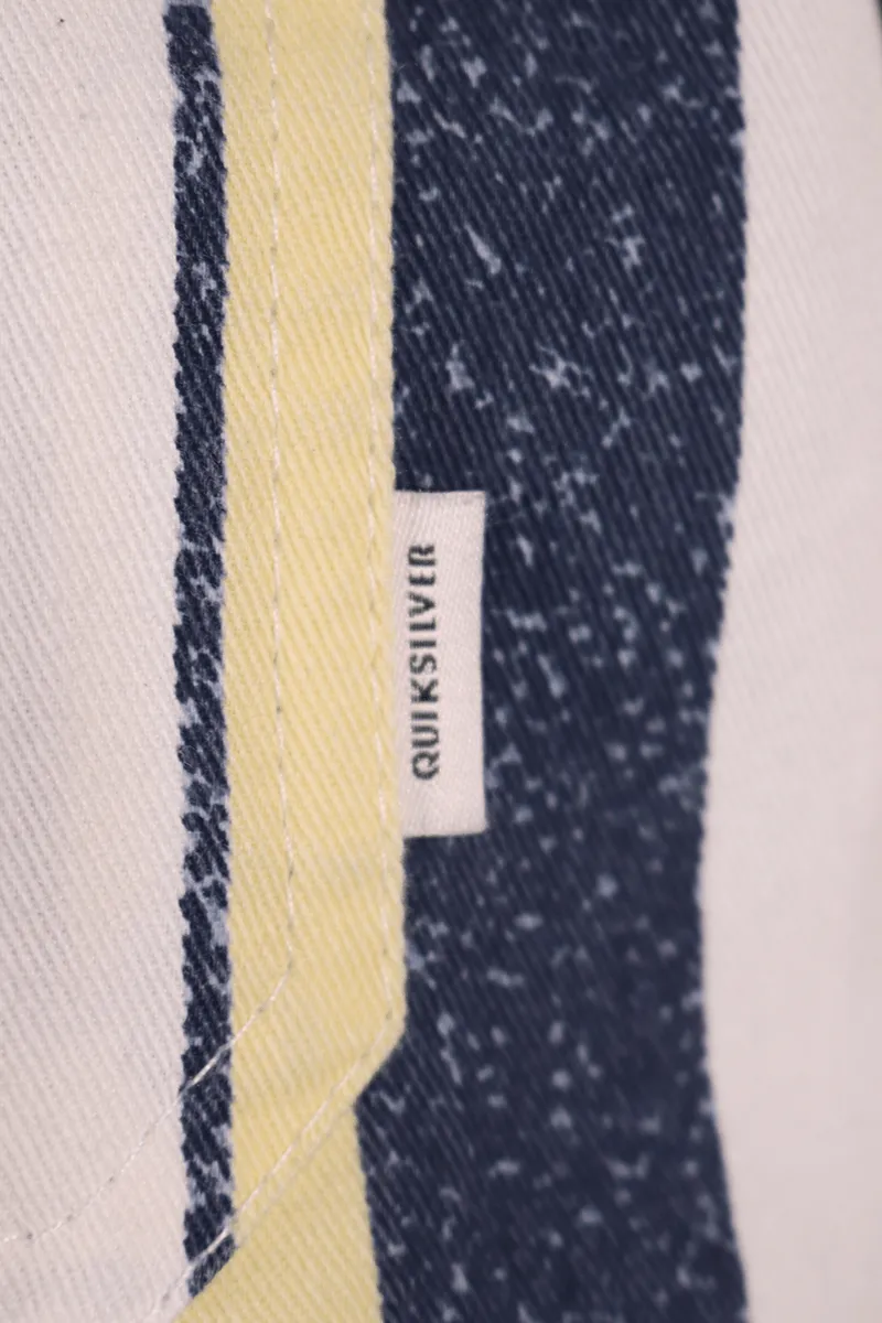 Quiksilver Men's Navy Yellow White Vertical Striped S/S Woven Shirt (S01)