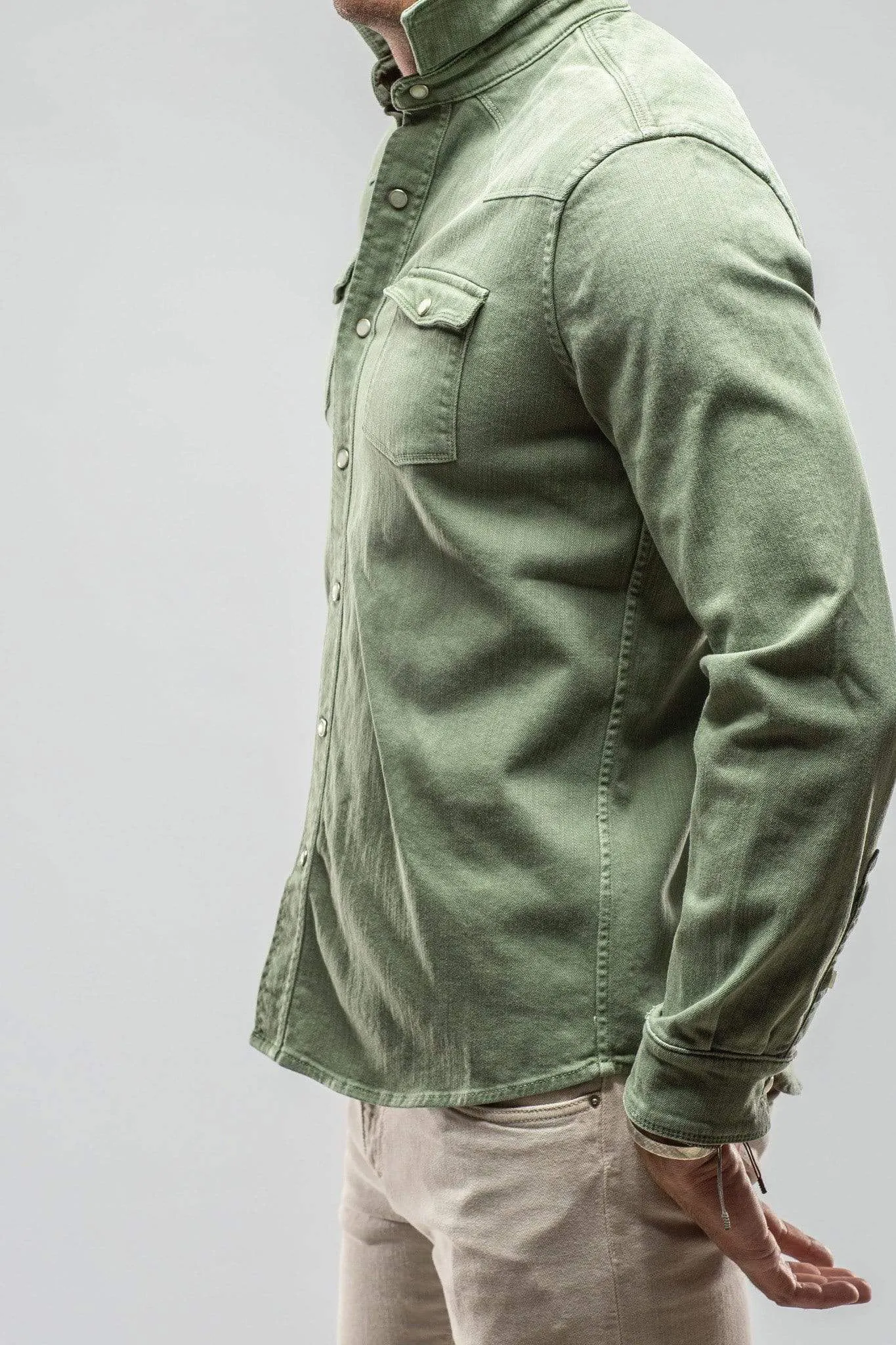 Ranger Colored Denim Snap Shirt In Menta