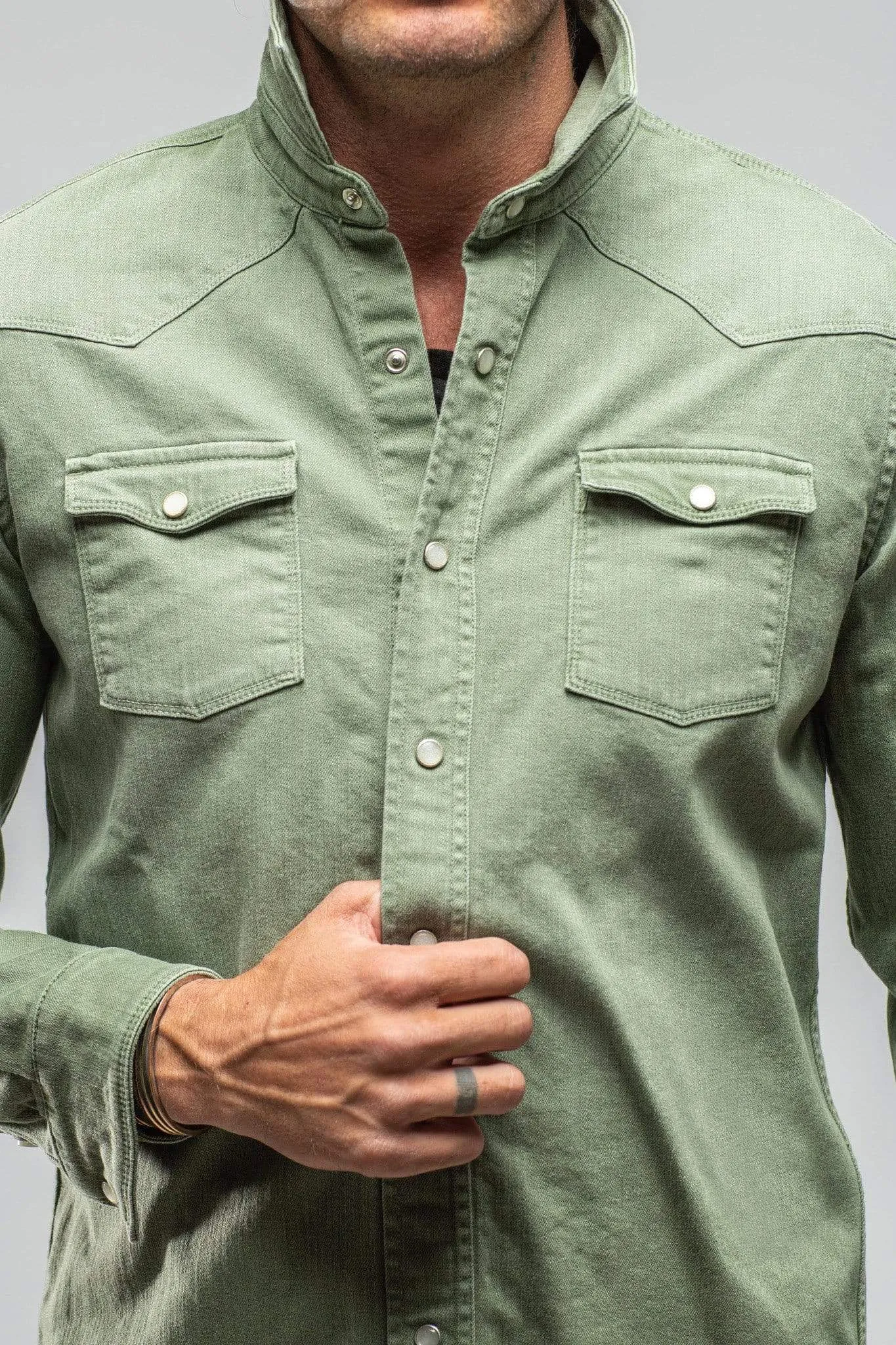 Ranger Colored Denim Snap Shirt In Menta