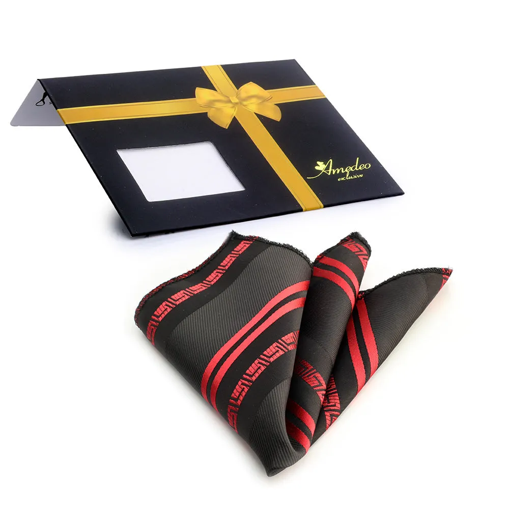 Red Black Greek Mens Pocket Square - Premium Silk Handkerchiefs for Suits