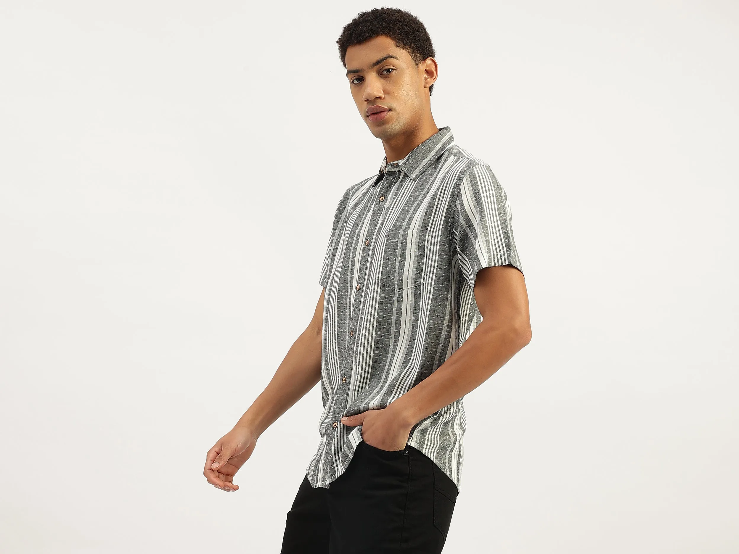 Regular Fit Spread Collar Striped Shirt