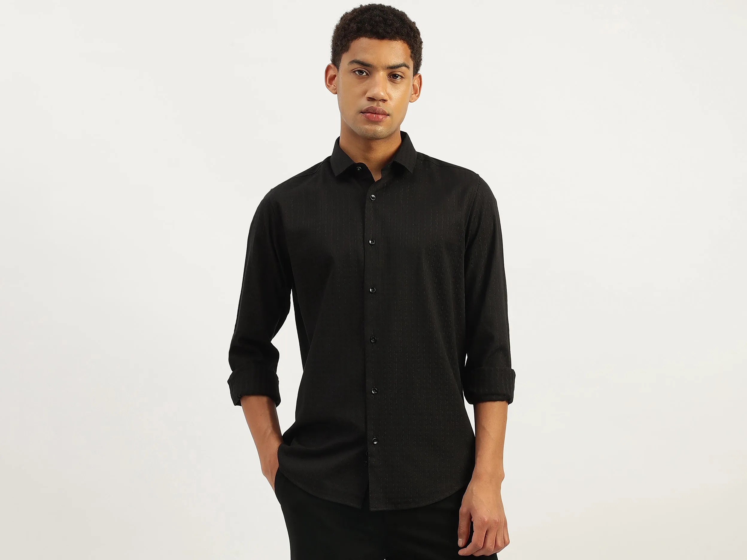 Regular Fit Spread Collar Striped Shirt
