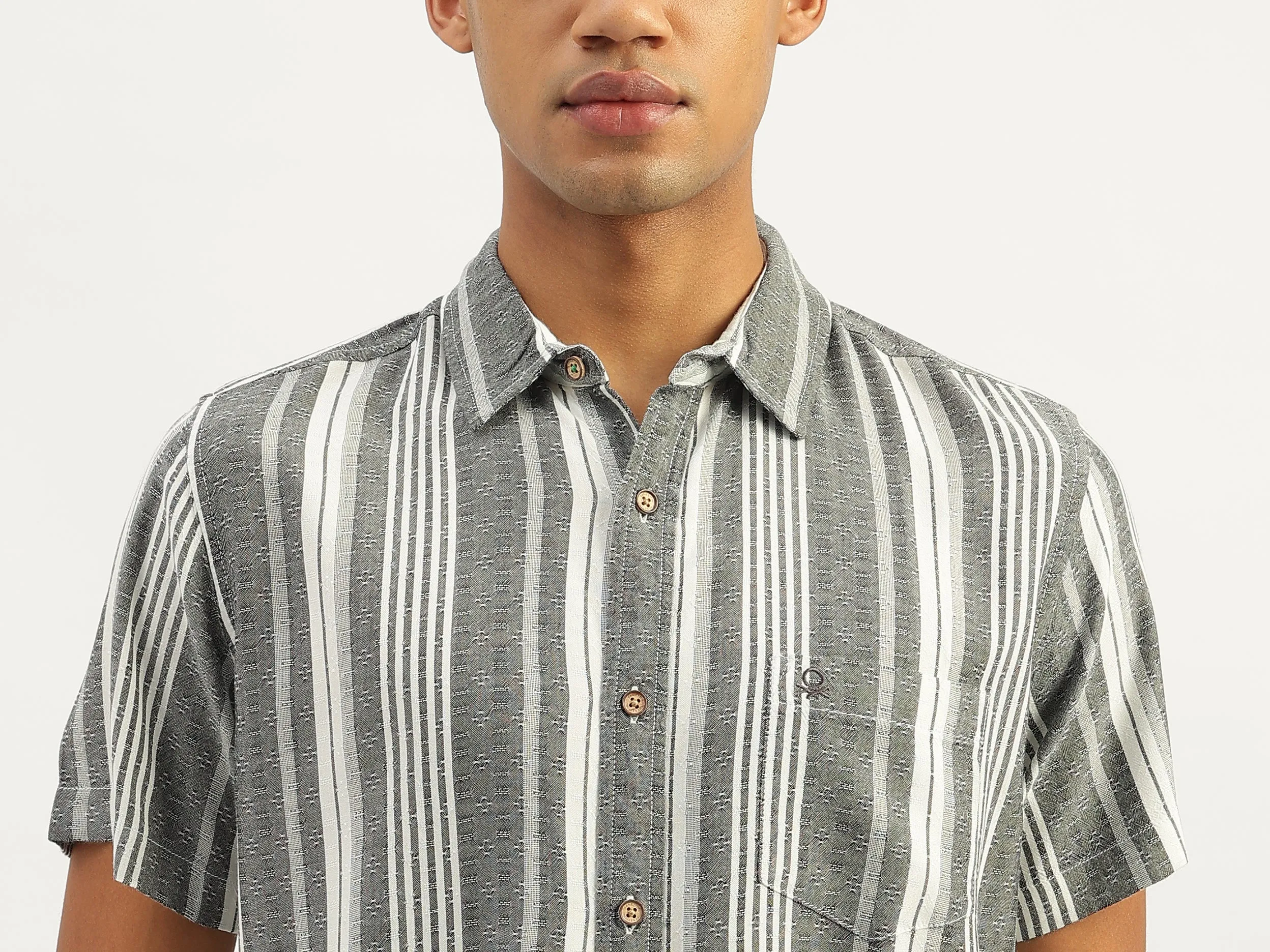 Regular Fit Spread Collar Striped Shirt