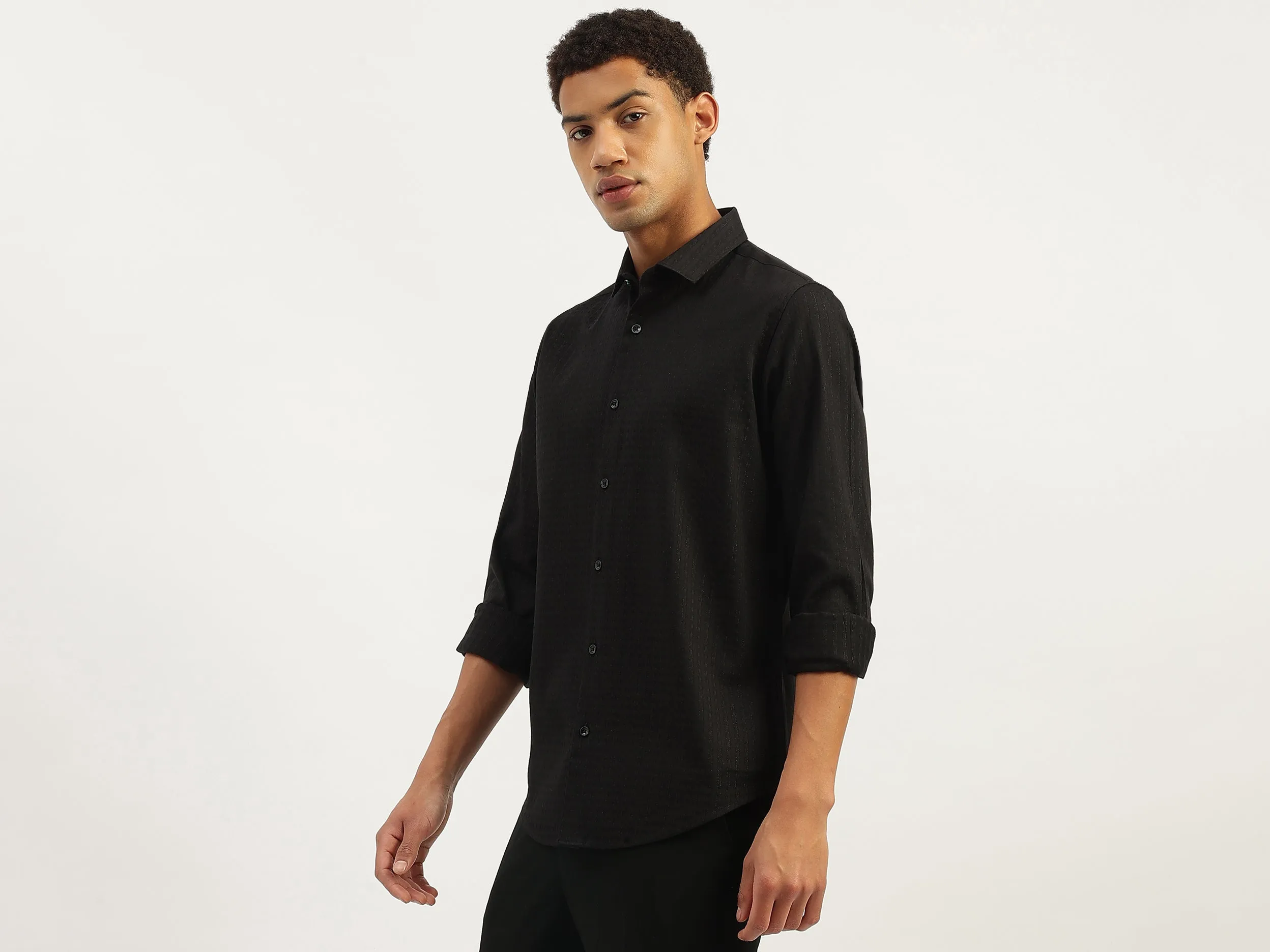 Regular Fit Spread Collar Striped Shirt