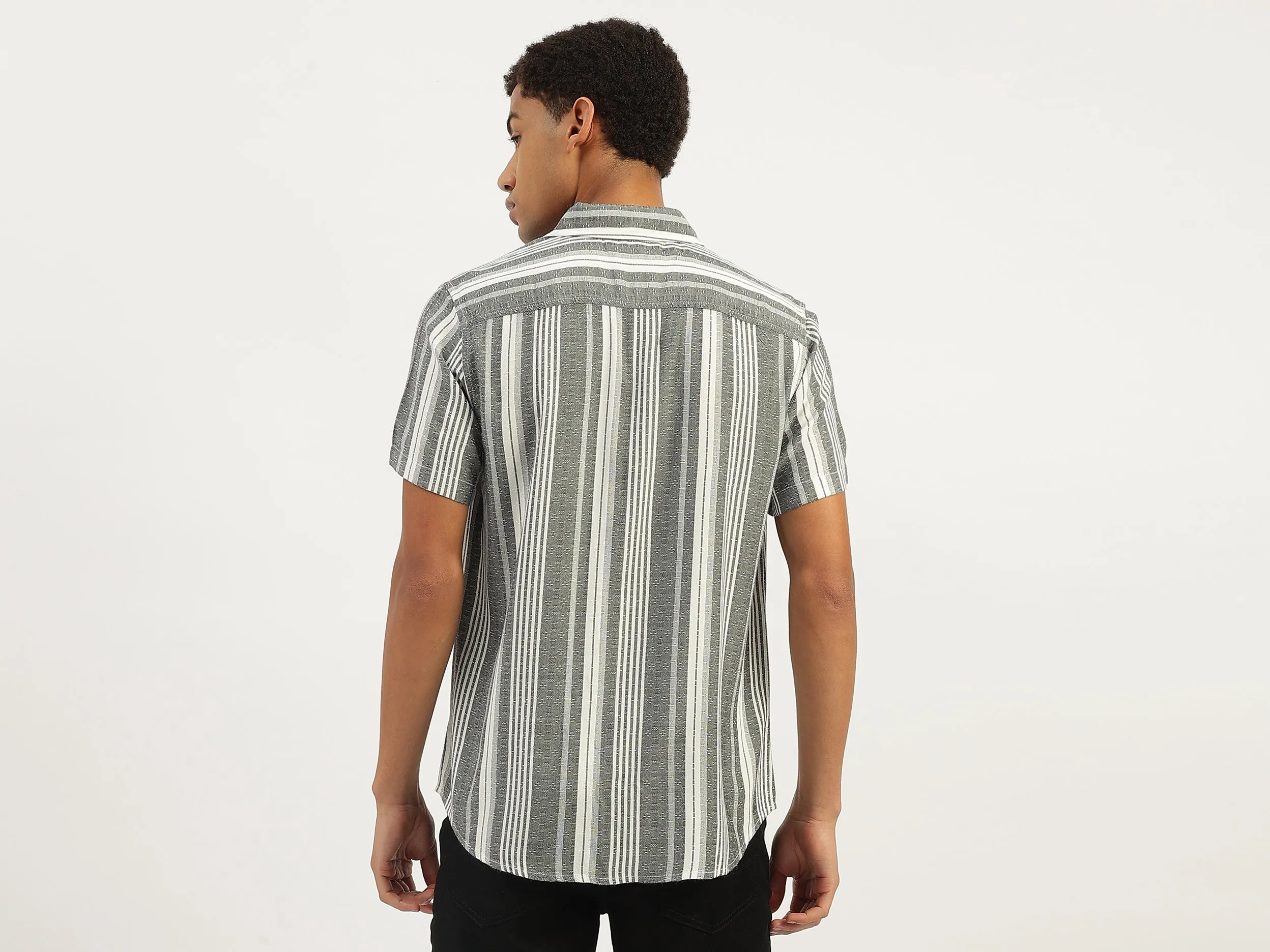 Regular Fit Spread Collar Striped Shirt