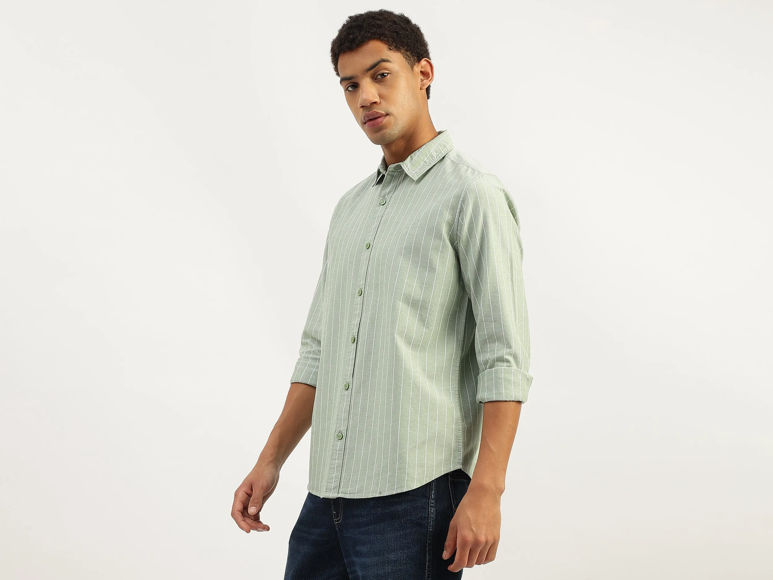 Regular Fit Spread Collar Striped Shirt