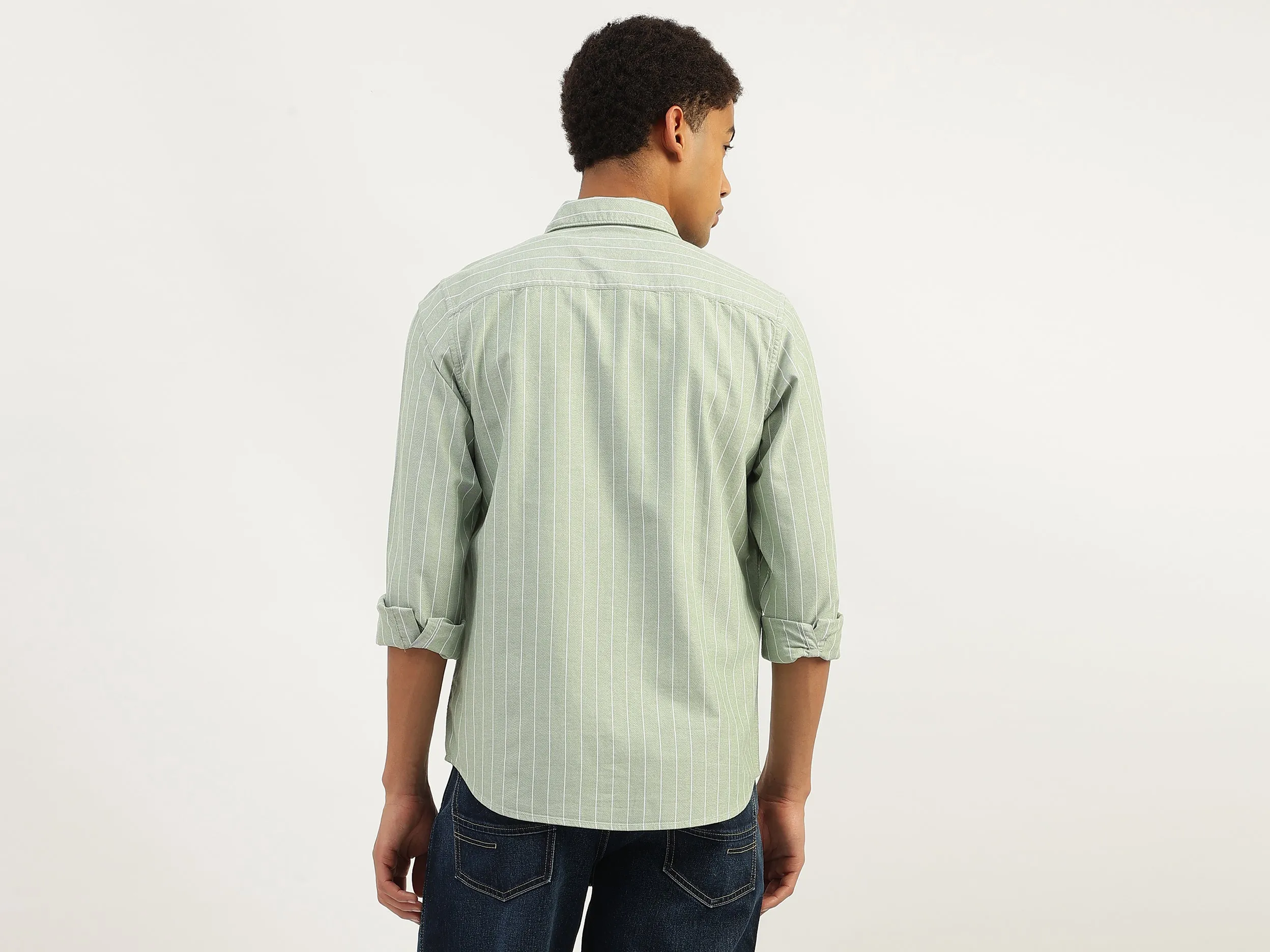 Regular Fit Spread Collar Striped Shirt