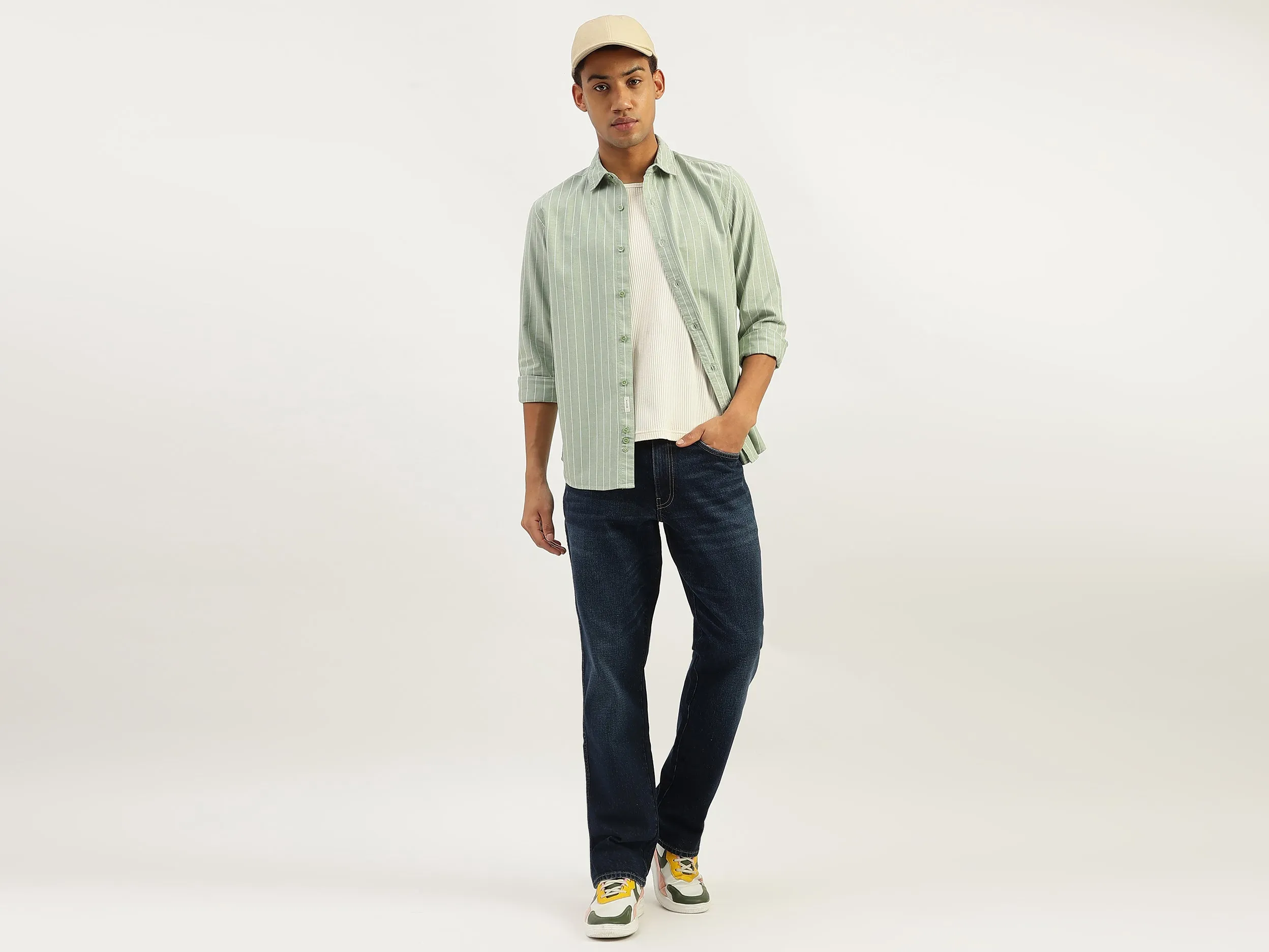 Regular Fit Spread Collar Striped Shirt