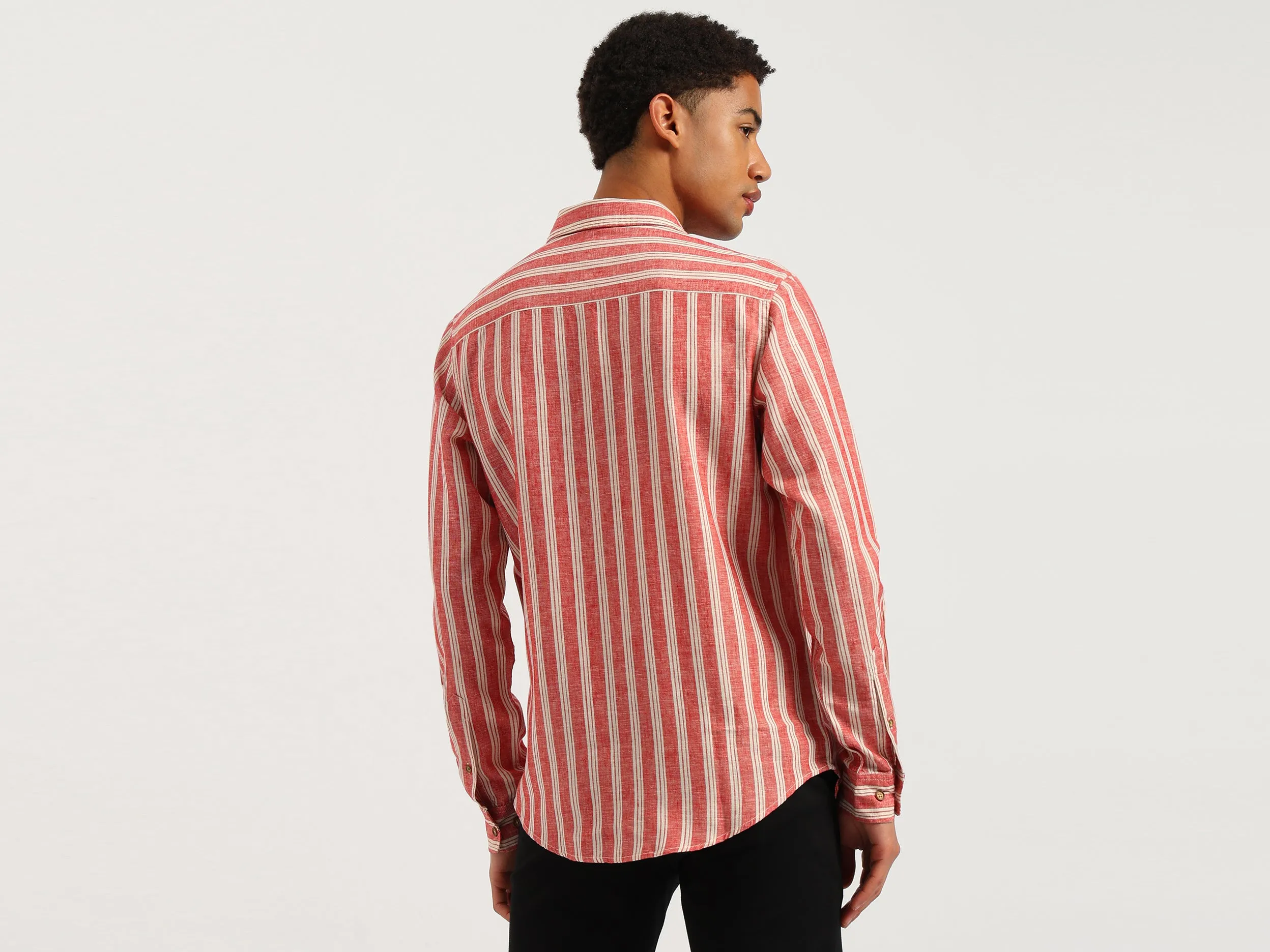Regular Fit Spread Collar Vertical Stripes Shirt