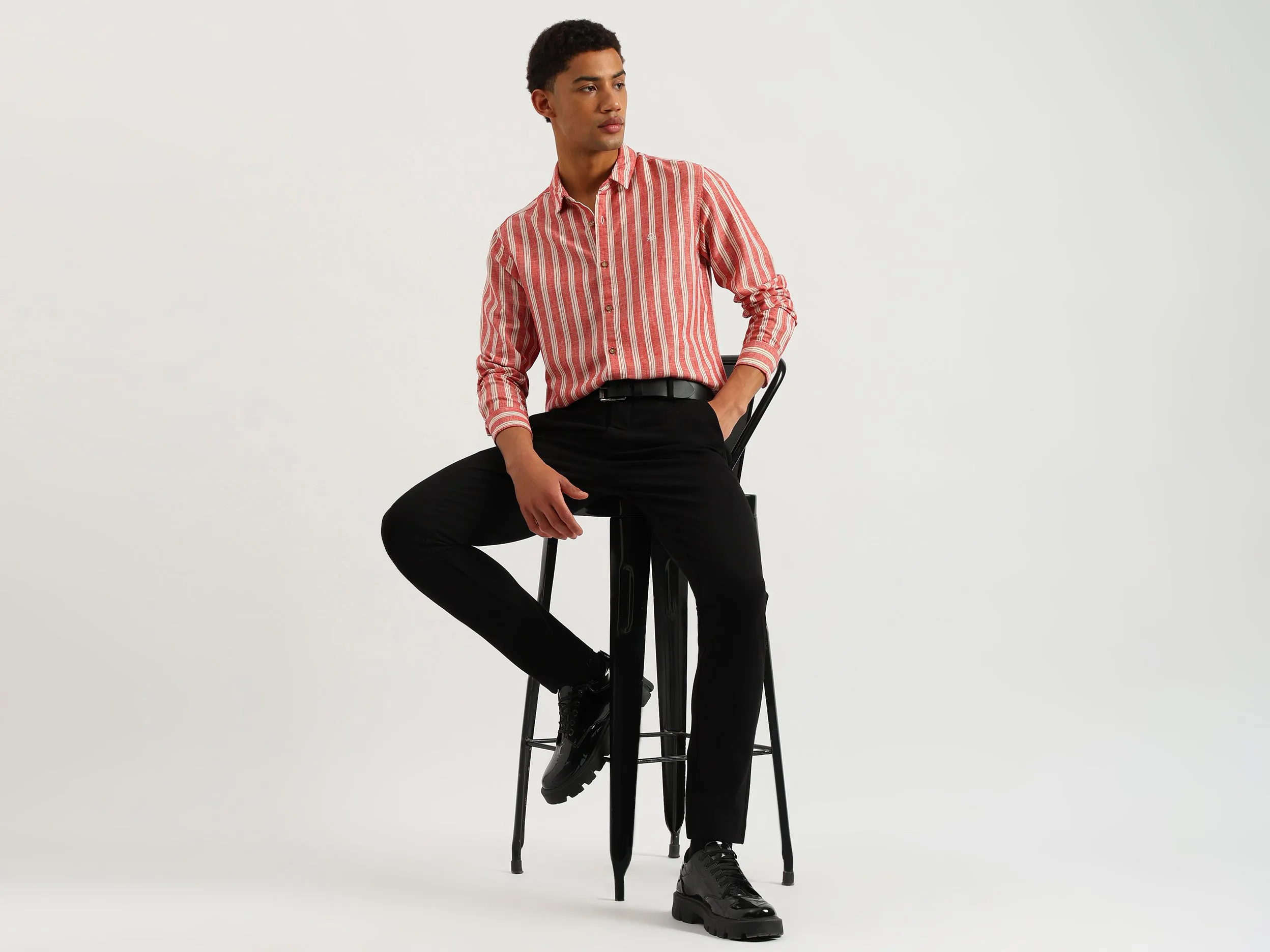 Regular Fit Spread Collar Vertical Stripes Shirt