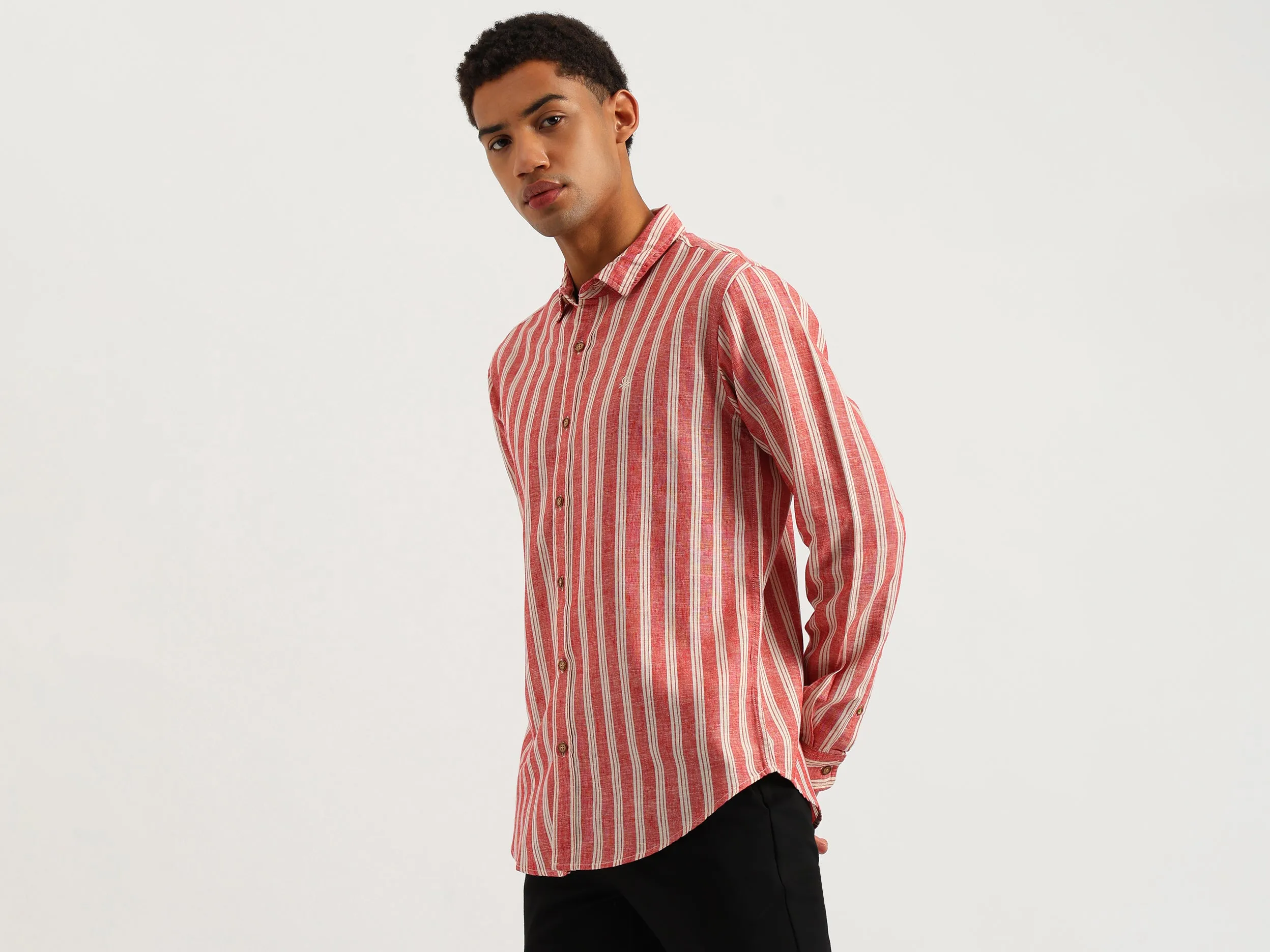 Regular Fit Spread Collar Vertical Stripes Shirt