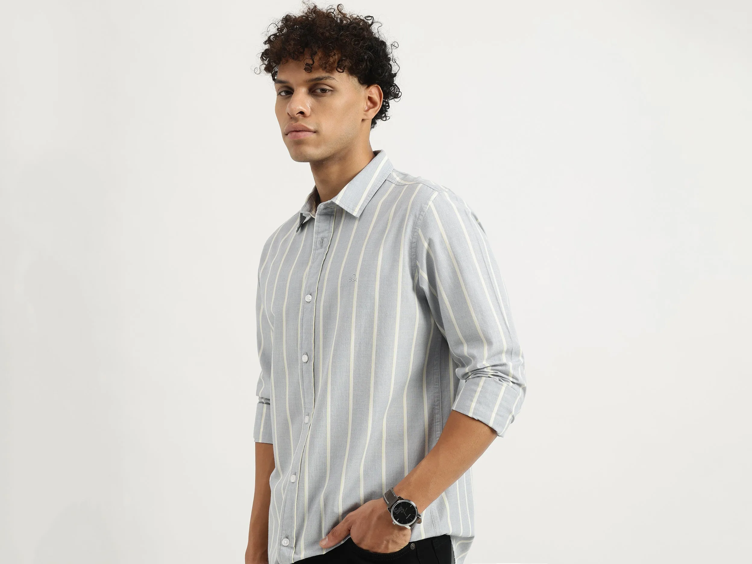 Regular Spread Collar Striped Shirt