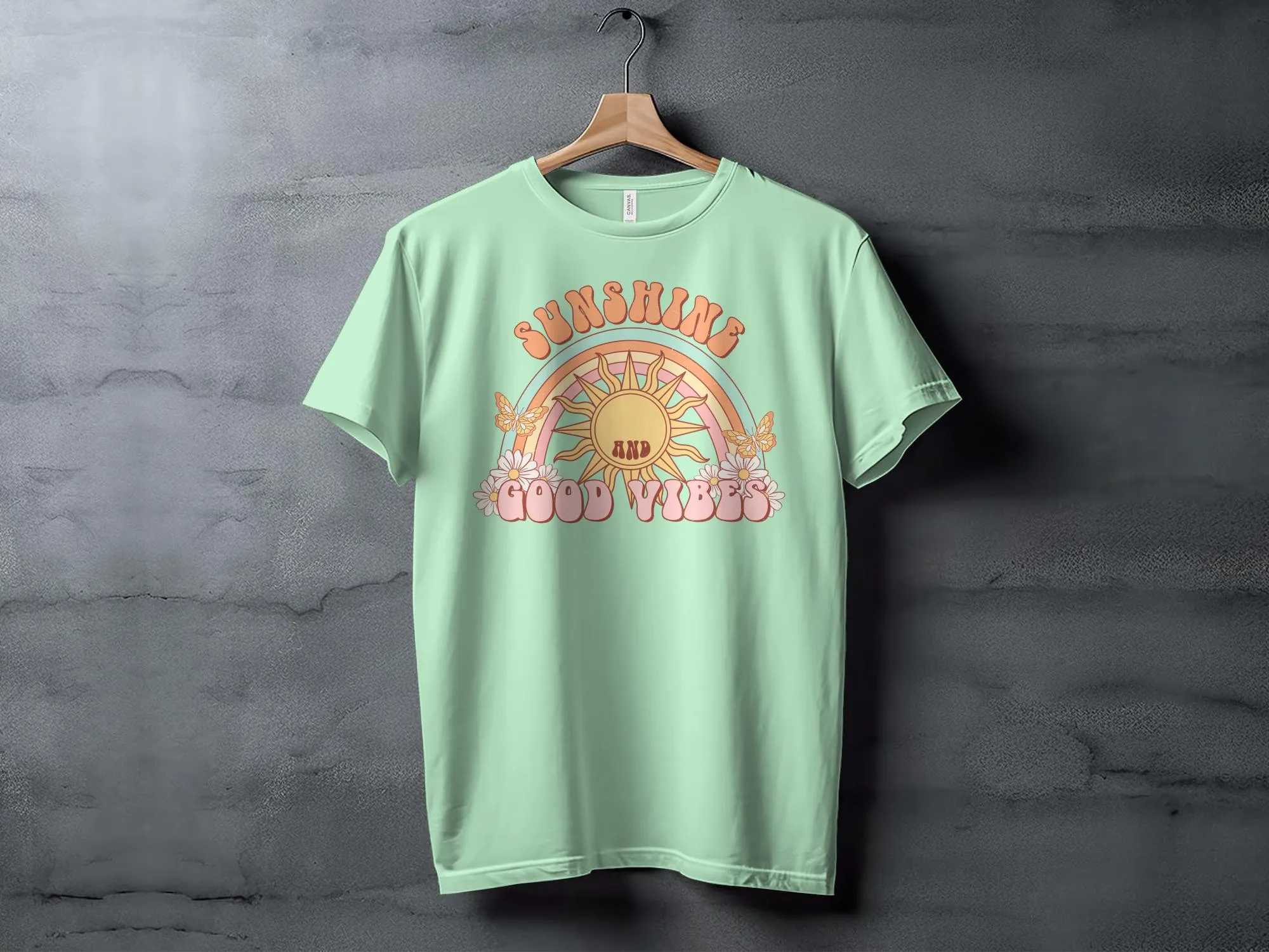 Retro Sunshine and Good Vibes Graphic Tee, Vintage Style T-Shirt, Summer Festival Casual Top, Boho Rainbow Shirt