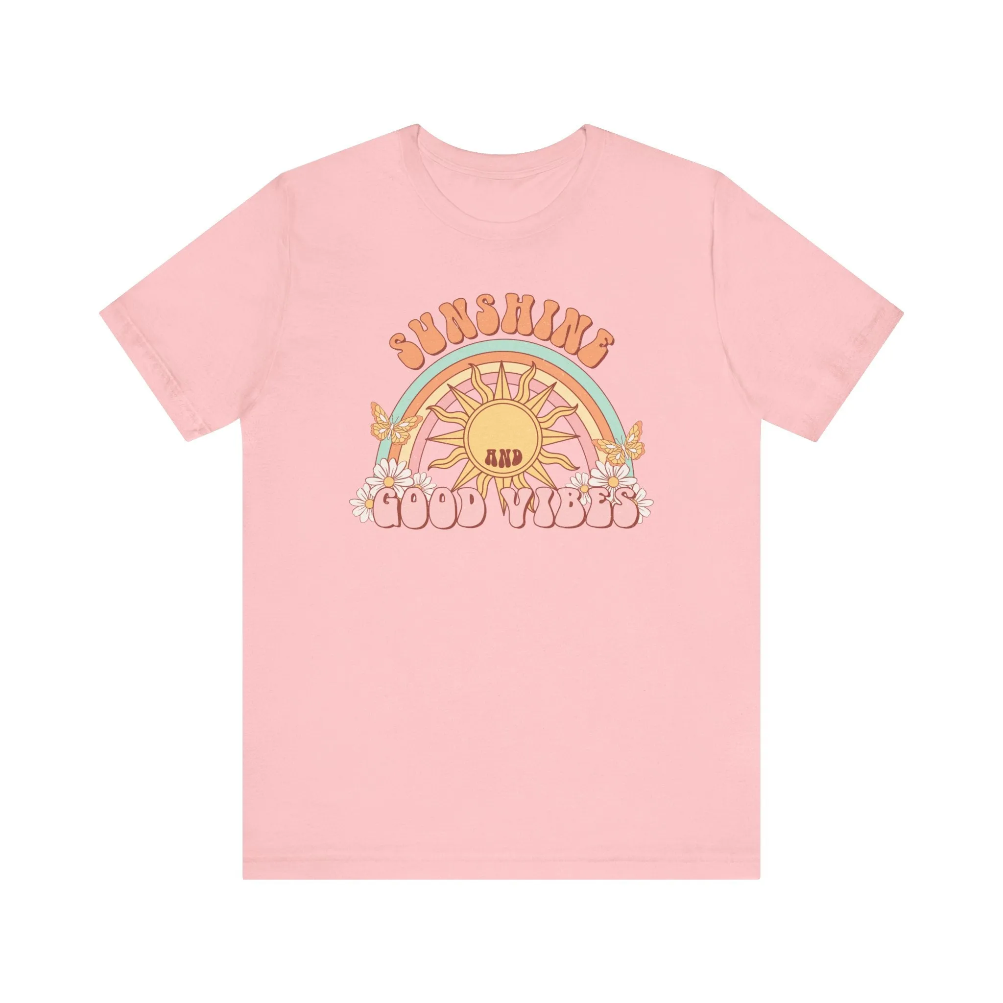Retro Sunshine and Good Vibes Graphic Tee, Vintage Style T-Shirt, Summer Festival Casual Top, Boho Rainbow Shirt