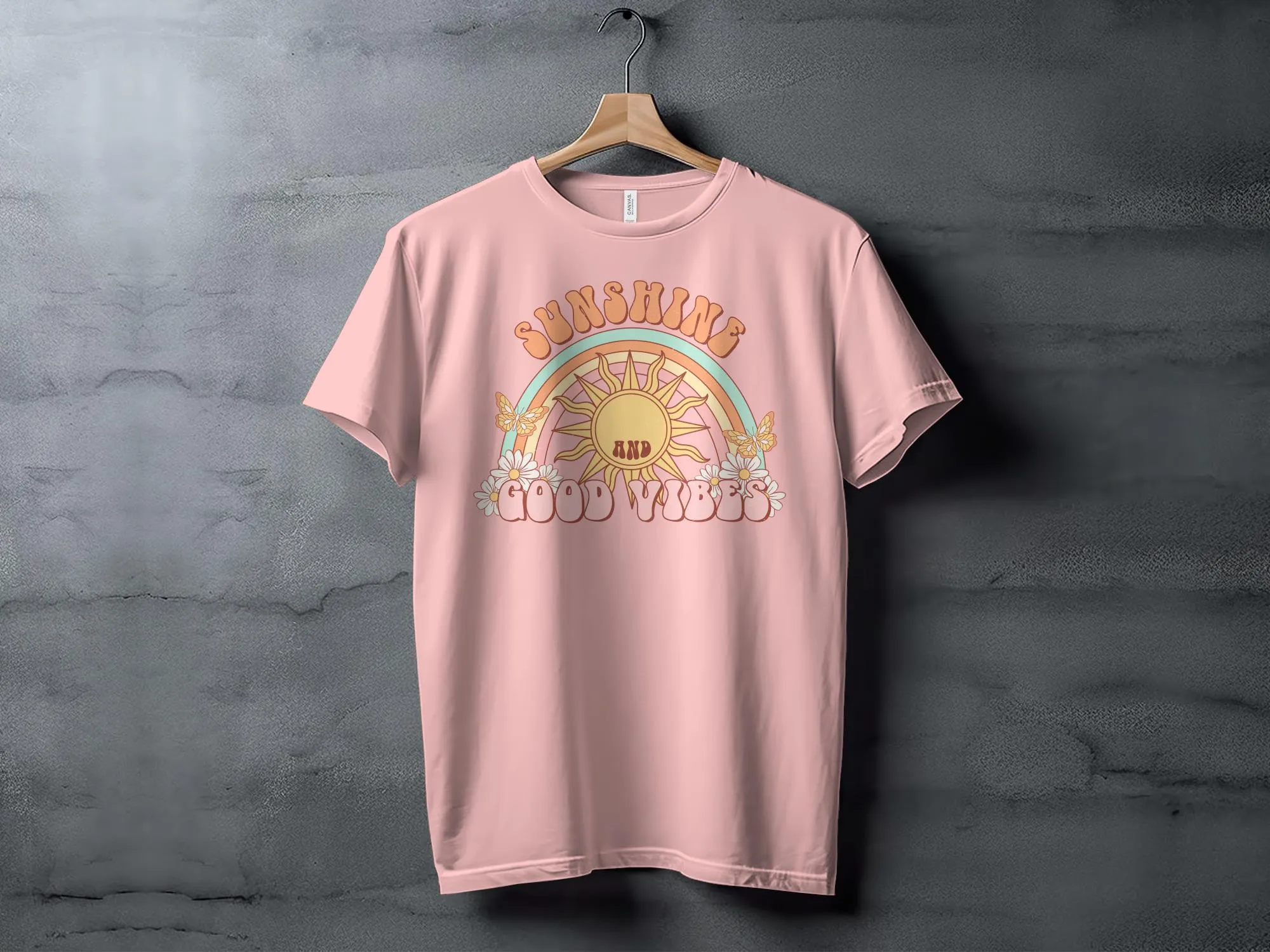 Retro Sunshine and Good Vibes Graphic Tee, Vintage Style T-Shirt, Summer Festival Casual Top, Boho Rainbow Shirt