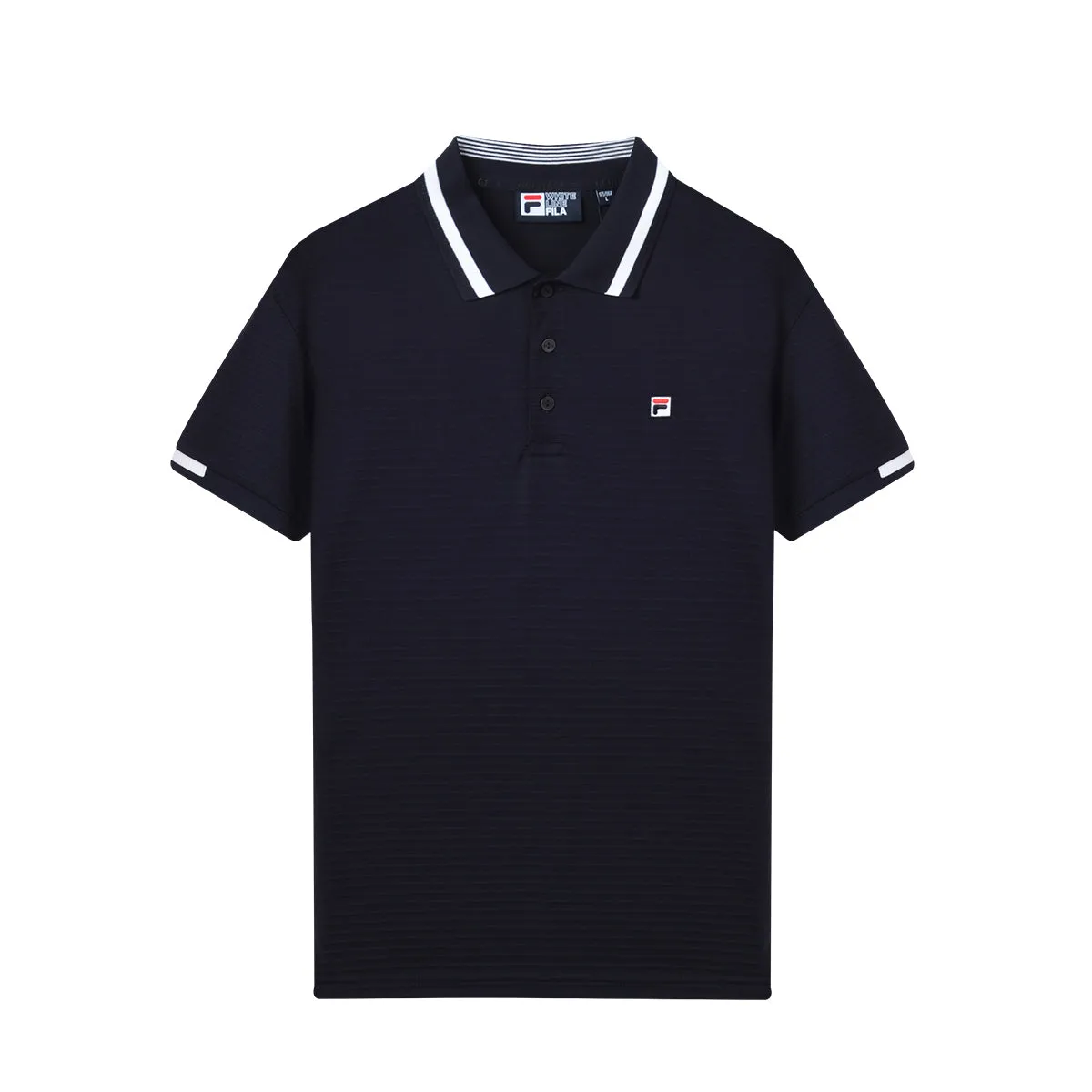 Rib Knit Collar Casual Dark Blue Polo 