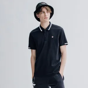 Rib Knit Collar Casual Dark Blue Polo 
