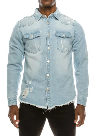 Ripped Denim Overshirt - Light Indigo