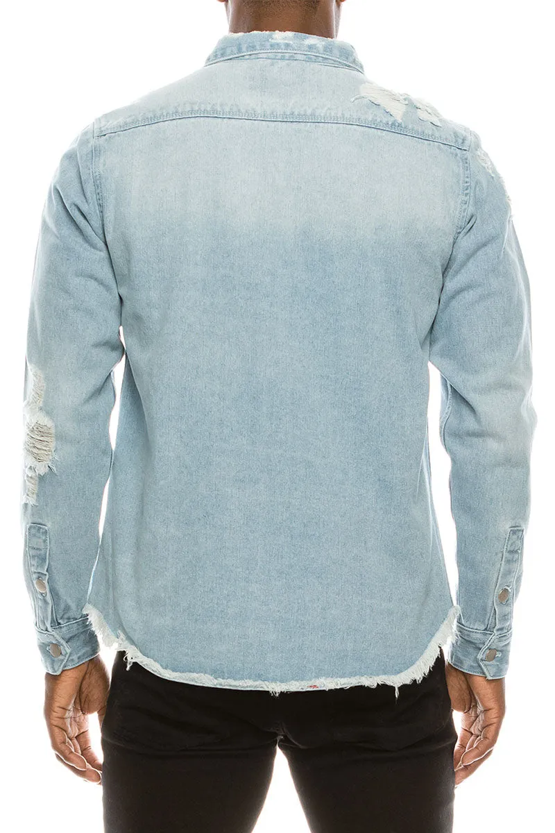 Ripped Denim Overshirt - Light Indigo