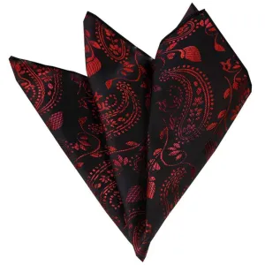 Rose Red Black Floral Paisley Pocket Square for Men - Premium Silk Handkerchiefs for Suits