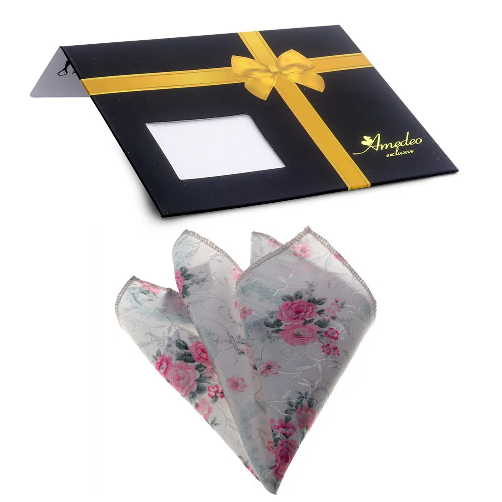 Rose White Floral Mens Pocket Square - Premium Silk Handkerchiefs for Suits