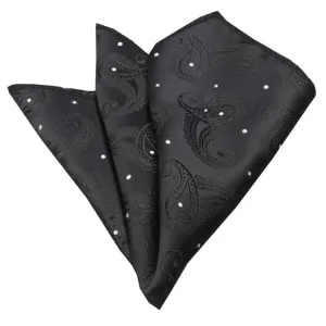 Solid Black Paisley with White Dots Mens Pocket Square - Premium Silk Handkerchiefs for Suits