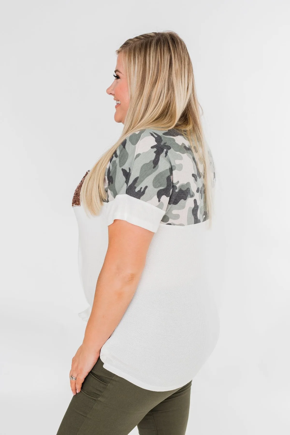 Something Special Camo Color Block Top- Ivory