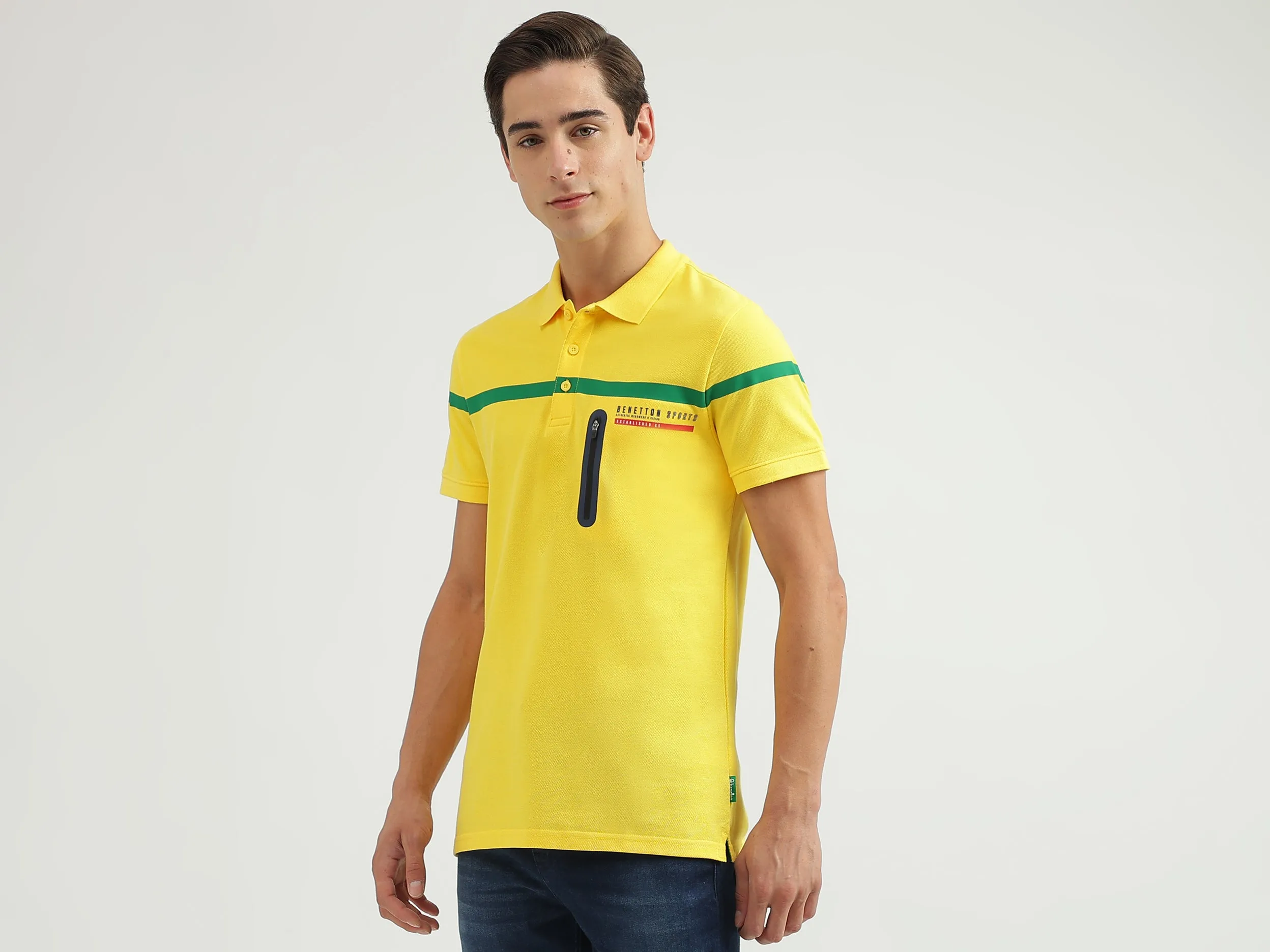 Striped Polo Neck Regular-Fit T-Shirt