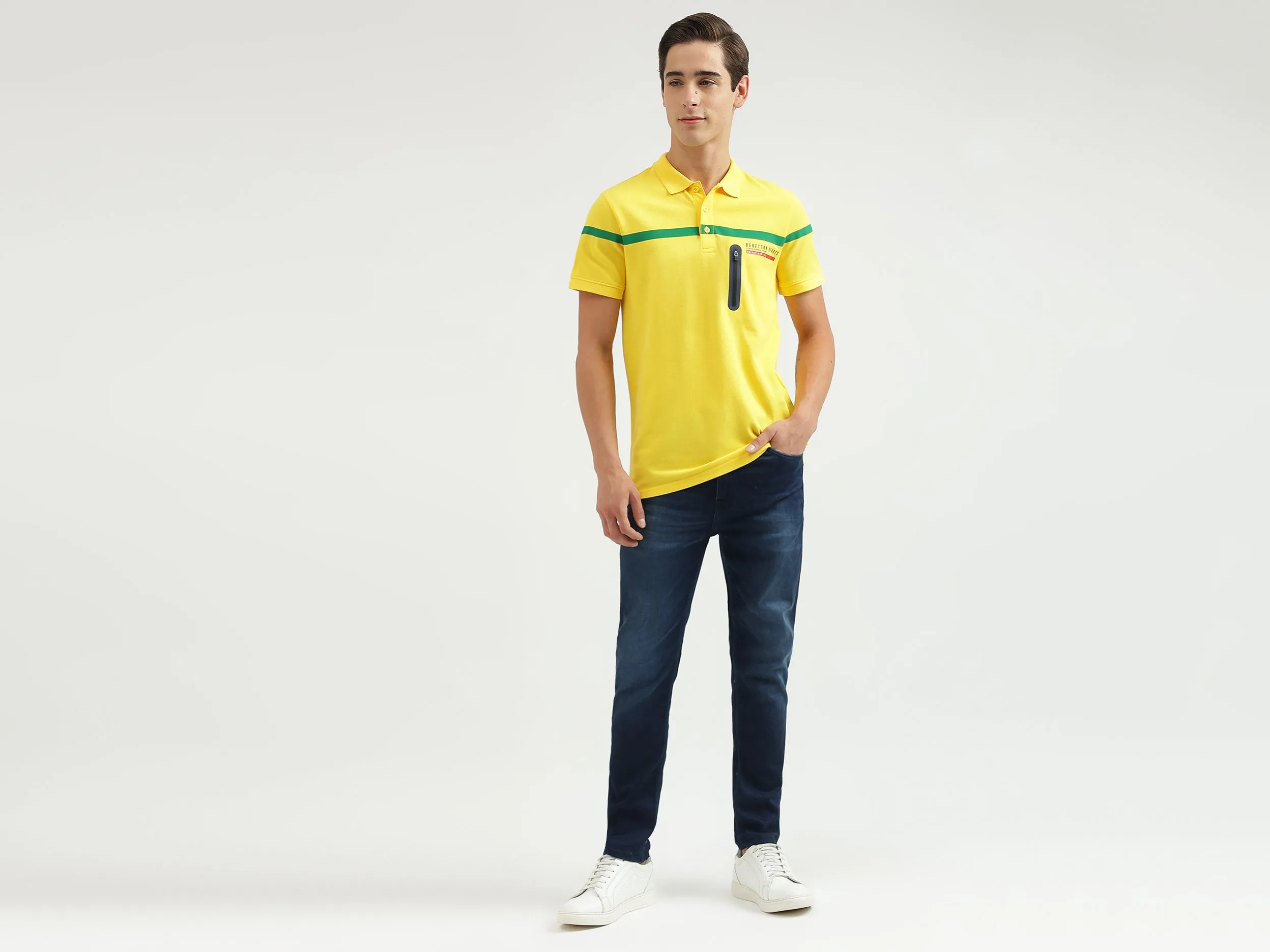 Striped Polo Neck Regular-Fit T-Shirt
