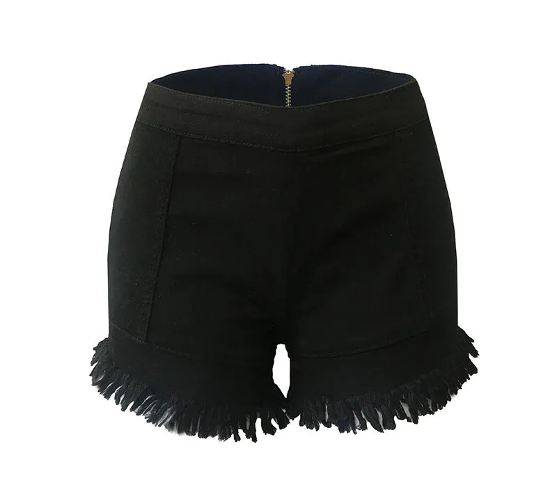Summer Hot Casual Women's Low Waisted Fringed Denim Shorts