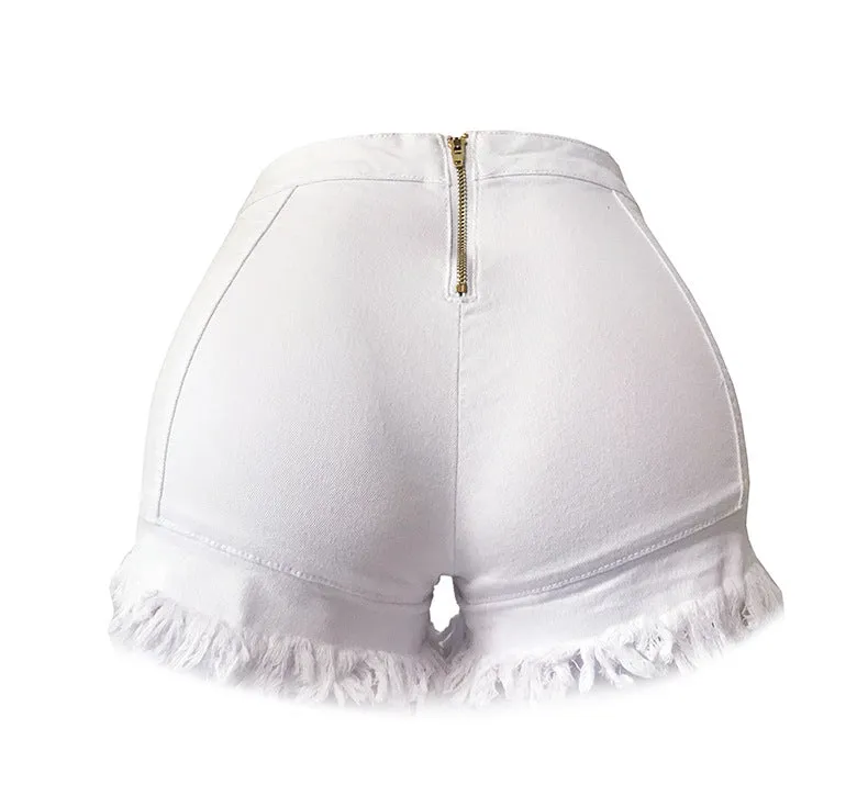 Summer Hot Casual Women's Low Waisted Fringed Denim Shorts