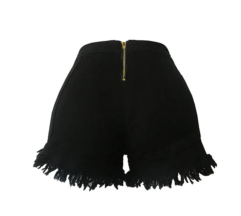 Summer Hot Casual Women's Low Waisted Fringed Denim Shorts