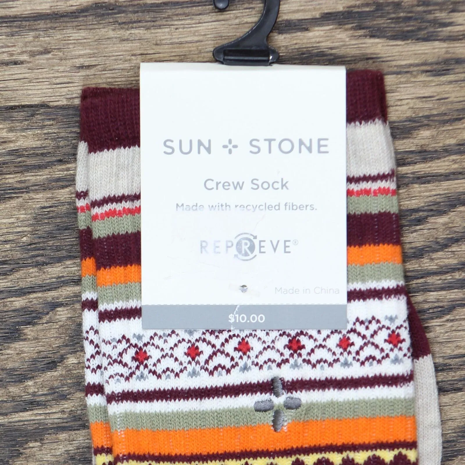 Sun   Stone Men's Novelty Striped Printed Crew Socks