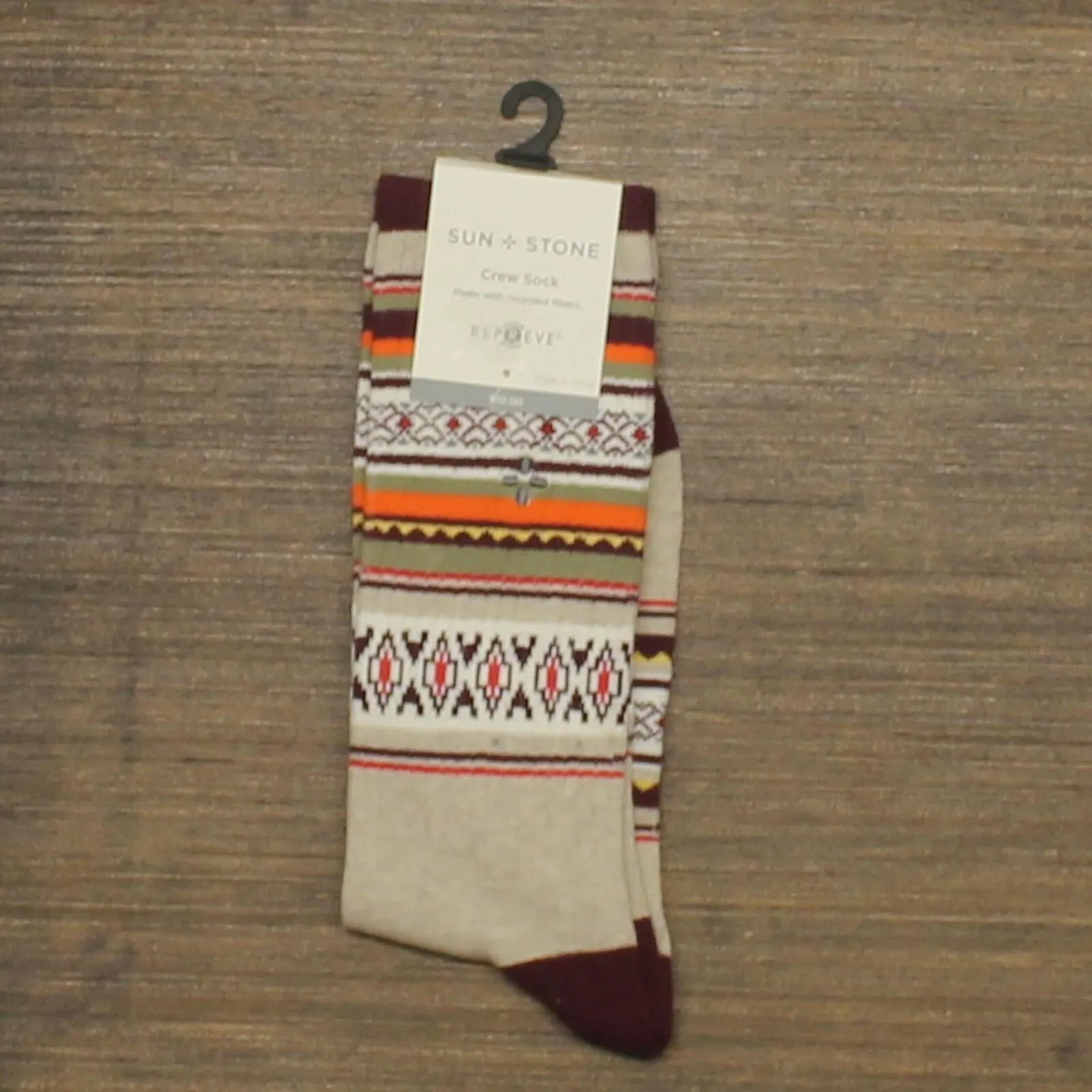 Sun   Stone Men's Novelty Striped Printed Crew Socks