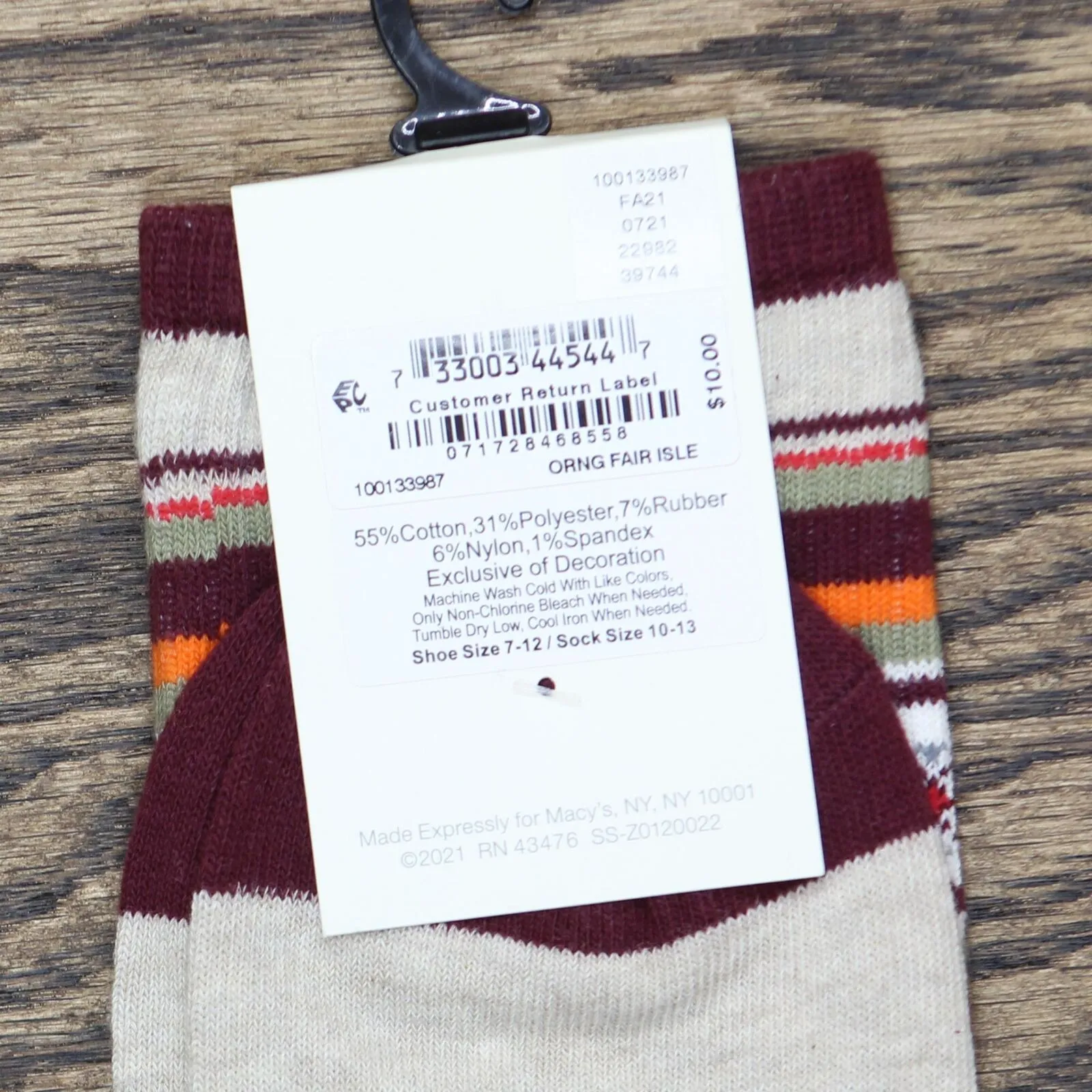 Sun   Stone Men's Novelty Striped Printed Crew Socks