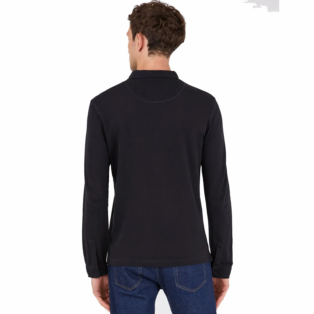 Sunspel Cotton Riviera Long Sleeve Polo Shirt Black