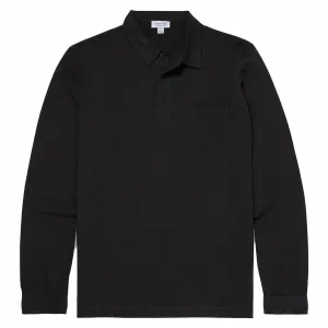 Sunspel Cotton Riviera Long Sleeve Polo Shirt Black