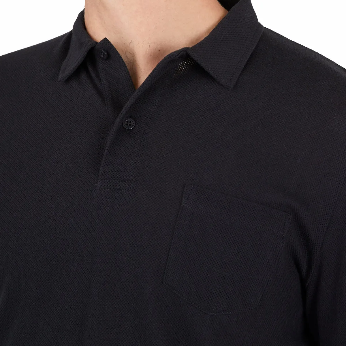 Sunspel Cotton Riviera Long Sleeve Polo Shirt Black