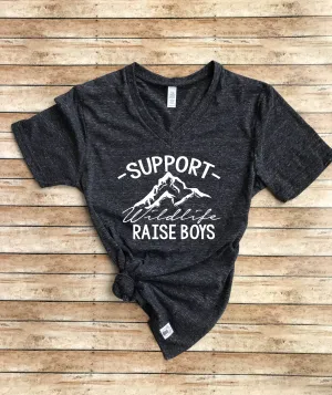 Support Wildlife Raise Boys Shirt - Mom Of Boys Shirt - Mom Shirt - Mom Shirts - Funny Mom Shirt Unisex Triblend V Neck T-Shirt