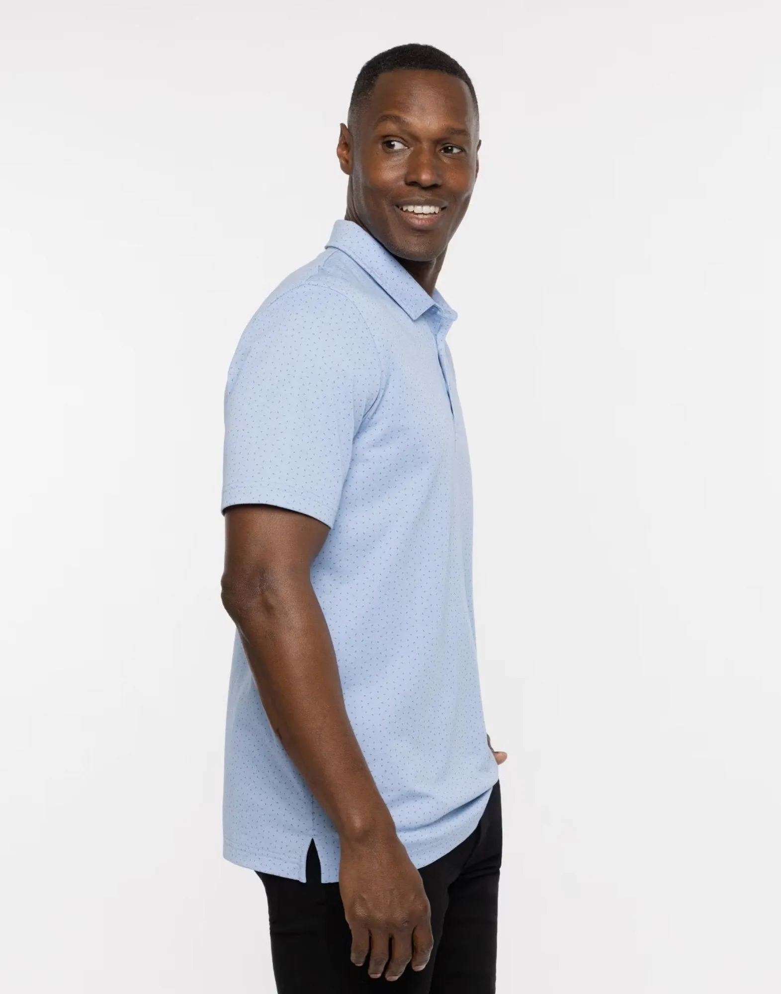 TRAVIS MATHEW MENS CARNAVAL POLO - HEATHER BEL AIR BLUE