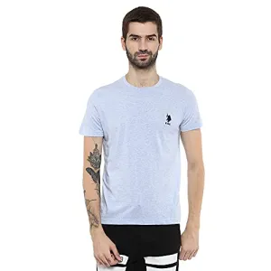 US Polo Association Men's Solid Regular Fit T-Shirt (I633-901-PL_Pale Blue Melange_Large)