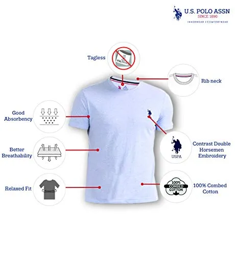US Polo Association Men's Solid Regular Fit T-Shirt (I633-901-PL_Pale Blue Melange_Large)