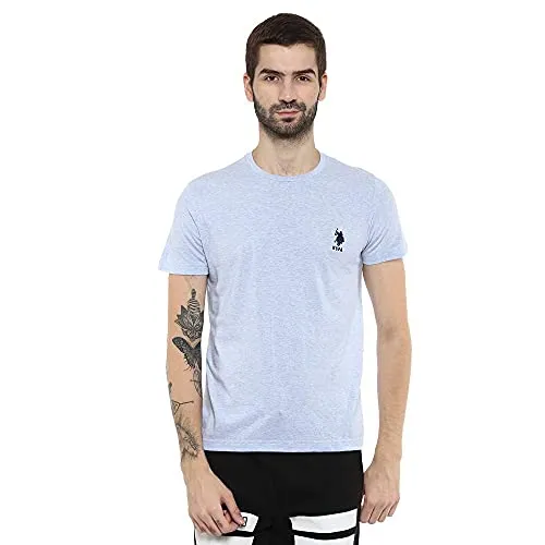 US Polo Association Men's Solid Regular Fit T-Shirt (I633-901-PL_Pale Blue Melange_Large)