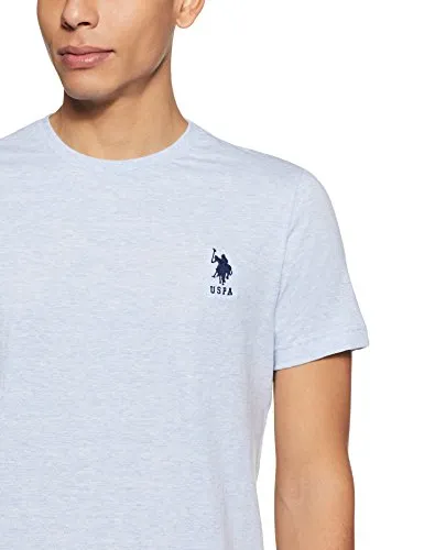 US Polo Association Men's Solid Regular Fit T-Shirt (I633-901-PL_Pale Blue Melange_Large)